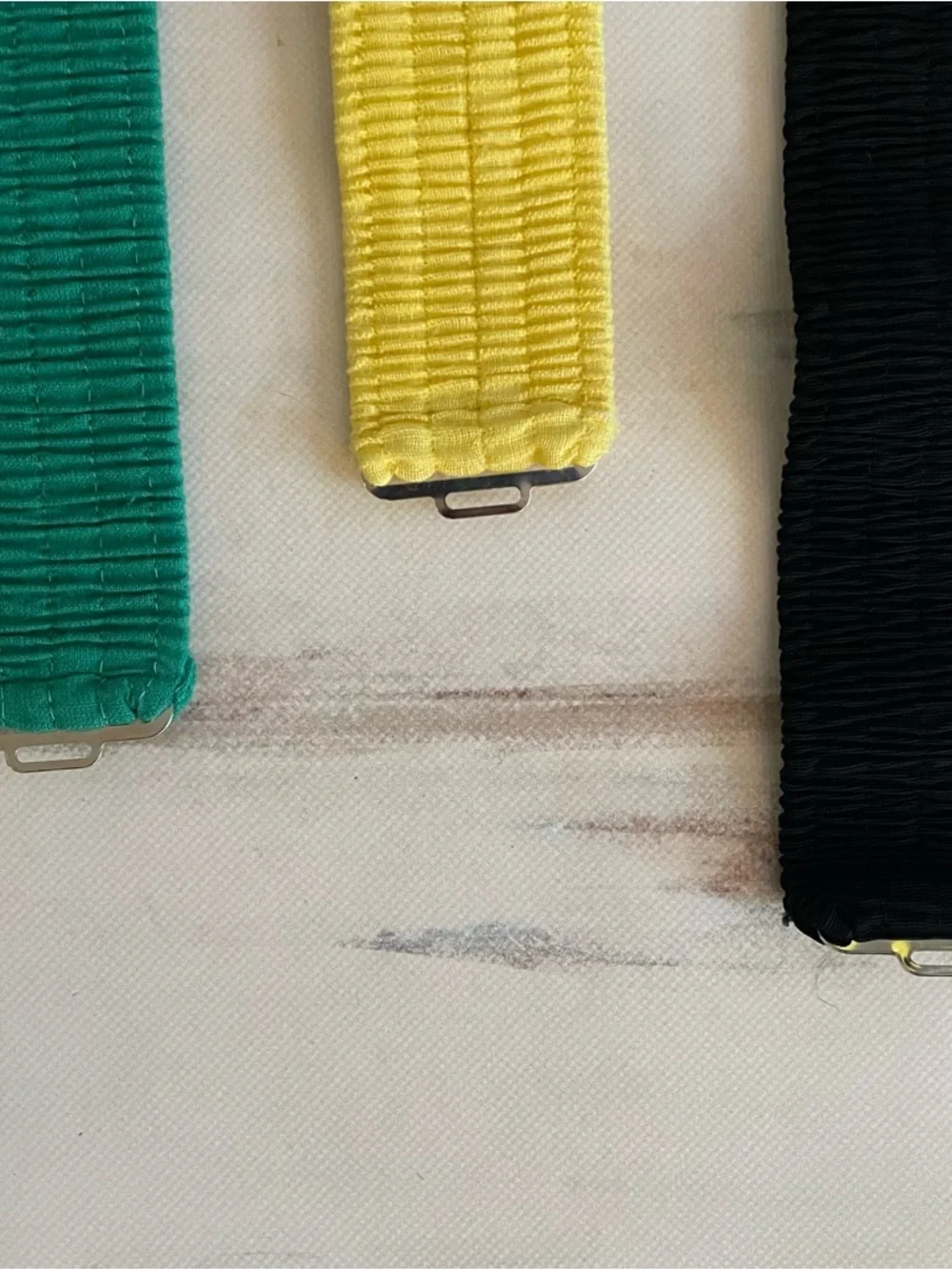 Vintage Elastic Stretch Belts Green, Yellow and Black
